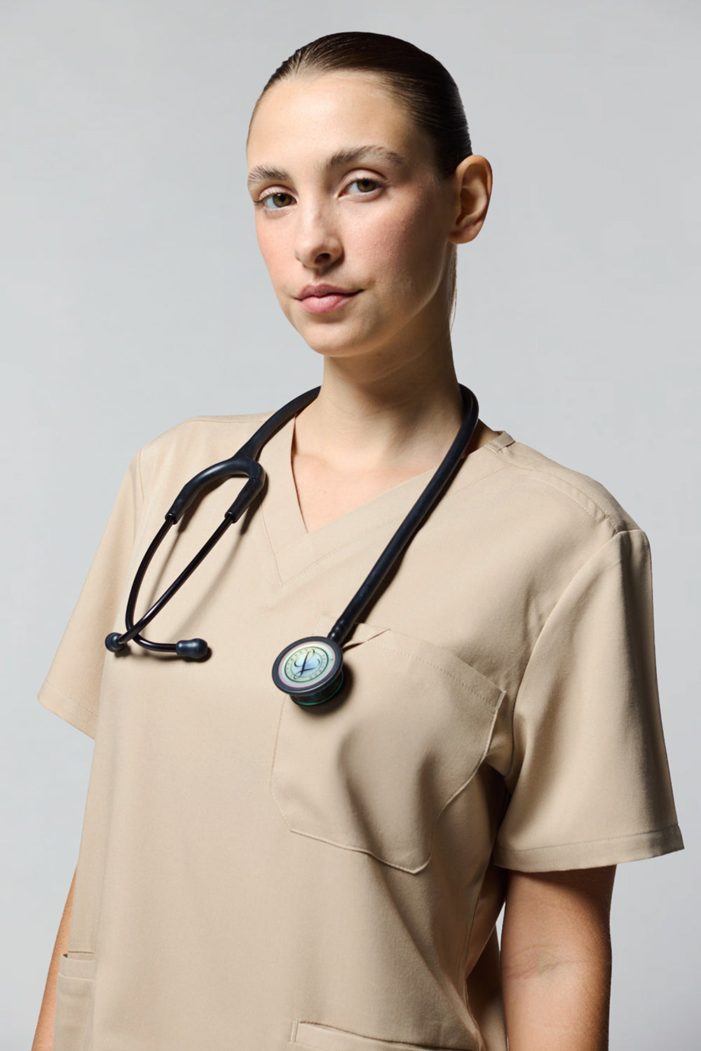 Next Tech Women's Scrub Top (pink and beige)