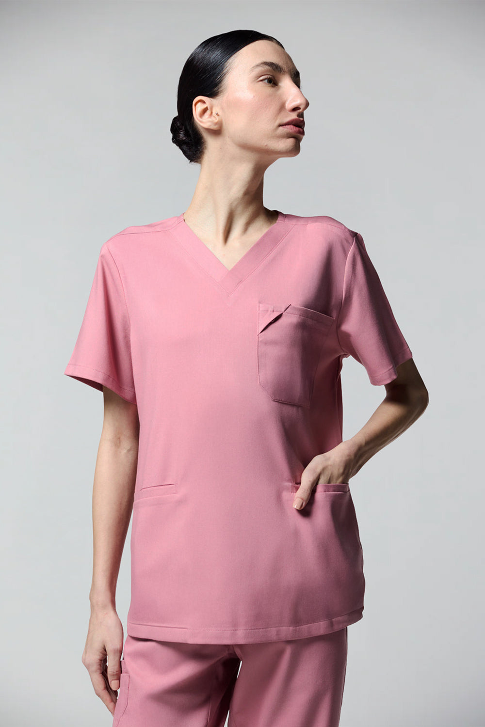 Next Tech Women's Scrub Top (pink and beige)